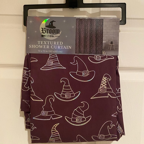 Halloween Shower Curtain, Purple Shower Curtain With Silver Witch Hats 72” x 72” - Picture 1 of 11
